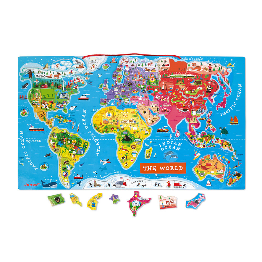 Puzzle de Madeira Magnético 92 peças | Mapa Mundo - Petit Love